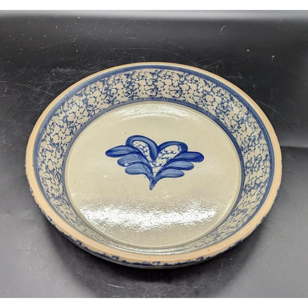 Salt Glazed Pottery Heart Plate Spongeware Cobalt Blue 9.75" Beaumont Brothers